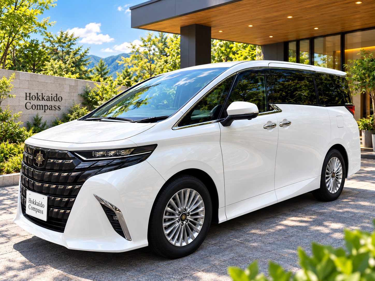 White 2026 Toyota Alphard with powered side-lift seat for private Hokkaido travel
